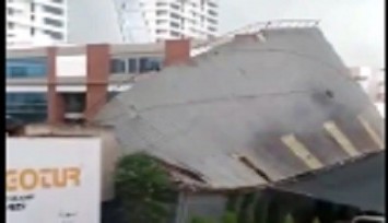 İzmir'de sağanak ve fırtına nedeniyle otoparkın çatısı uçtu