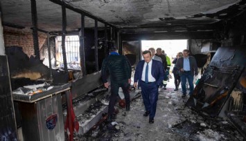 Batur, yanan Necatibey İlkokulu’nda incelemelerde bulundu