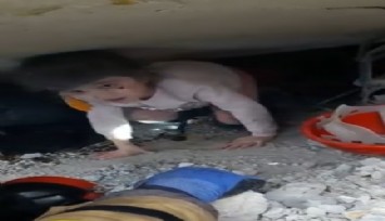 Minik kızın enkaz altından kurtulma anları kamerada