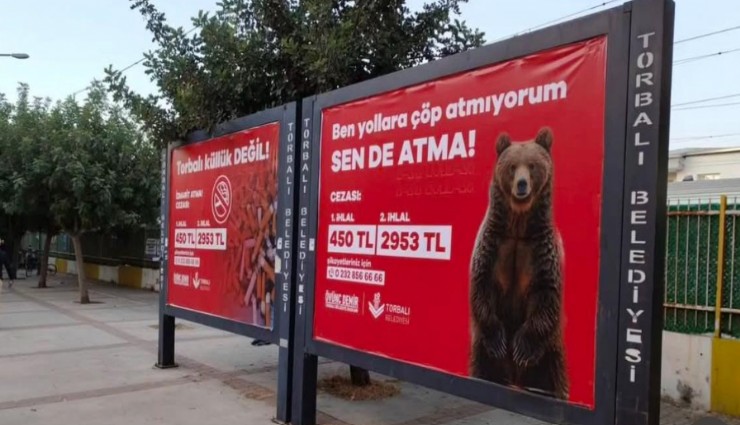 Torbalı Belediyesi’nden yaratıcı kampanya: Yerlere çöp atanlara ayılı mesaj