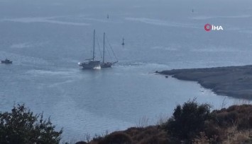 Bodrum'da 41 metrelik yelkenli tekne karaya oturdu