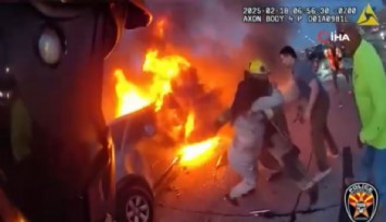 ABD’de bir kadın alev alan aracın içinden son anda kurtarıldı