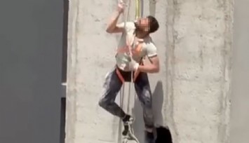 Mersin'de korku dolu anlar: İşçi metrelerce yüksekte asılı kaldı