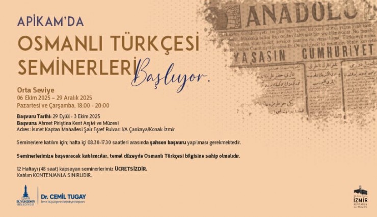 APİKAM'da Orta Seviye Osmanlı Türkçesi Seminerleri başlıyor