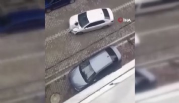 Esenyurt’ta sinir krizi geçiren kadın bir otomobilin üzerine çıkarak zıpladı: O anlar kamerada