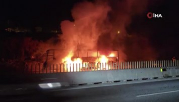 Otoyolda 39 yolcusu bulunan otobüs alev alev yandı