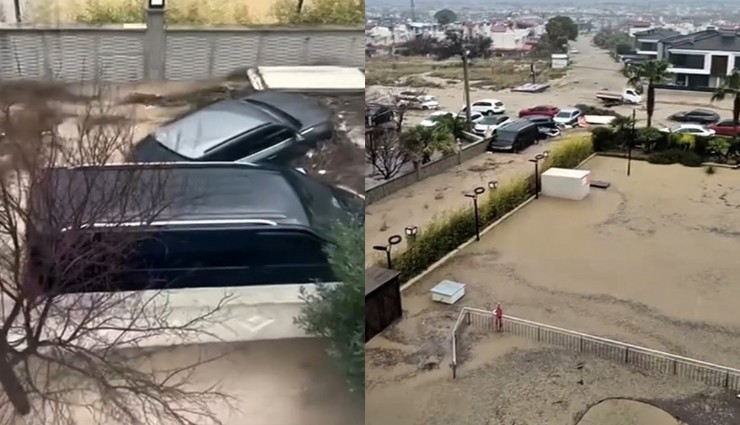 Yarım saatlik yağış Kuşadası’nı felç etti: Araçlar sele kapıldı