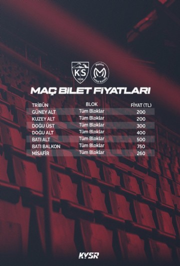 Kayserispor-Manisa FK maçında biletler satışta: İşte fiyatlar