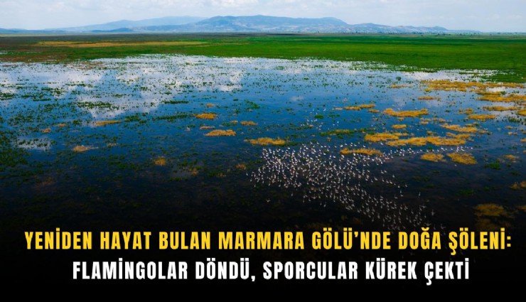 5 yıl sonra yeniden hayat bulan Marmara Gölü’nde doğa şöleni: Flamingolar döndü, sporcular kürek çekti