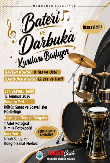 Menderes’te bateri ve darbuka kursları başlıyor