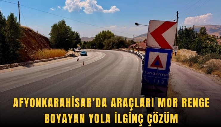 Afyonkarahisar'da araçları mor renge boyayan yola ilginç çözüm