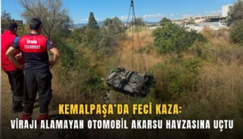 Kemalpaşa’da feci kaza: Virajı alamayan otomobil akarsu havzasına uçtu