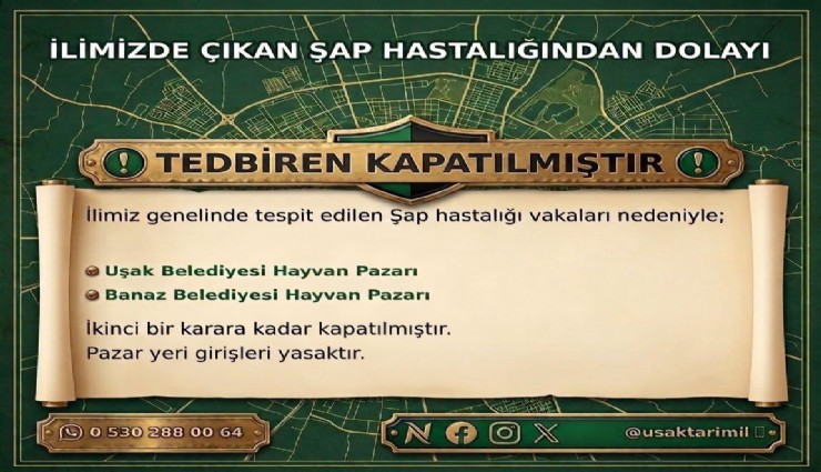 Uşak'ta hayvan pazarları şap hastalığından dolayı kapalı